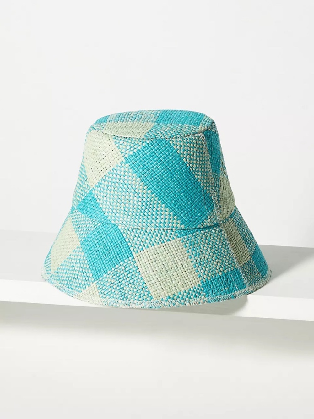 NWT $260 Artesano Blue Plaid Straw Bucket Hat Small - Picture 4 of 10